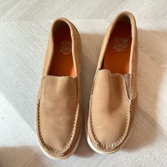 Abeo Lite Caleb Loafers Boat Shoes Men's Size 8.5 Light Brown Tan Leather Suede - Picture 2 of 11